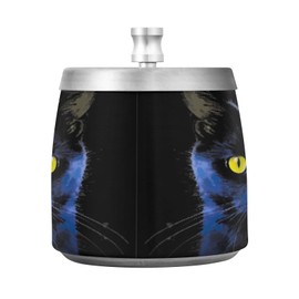 SDMKA Black Cat Ashtray w/Lid, Stainless Steel Ash Tray Smokeless Odorless Windproof Ashtrays for Outdoors, Home, Office, Patio, Balcony Use