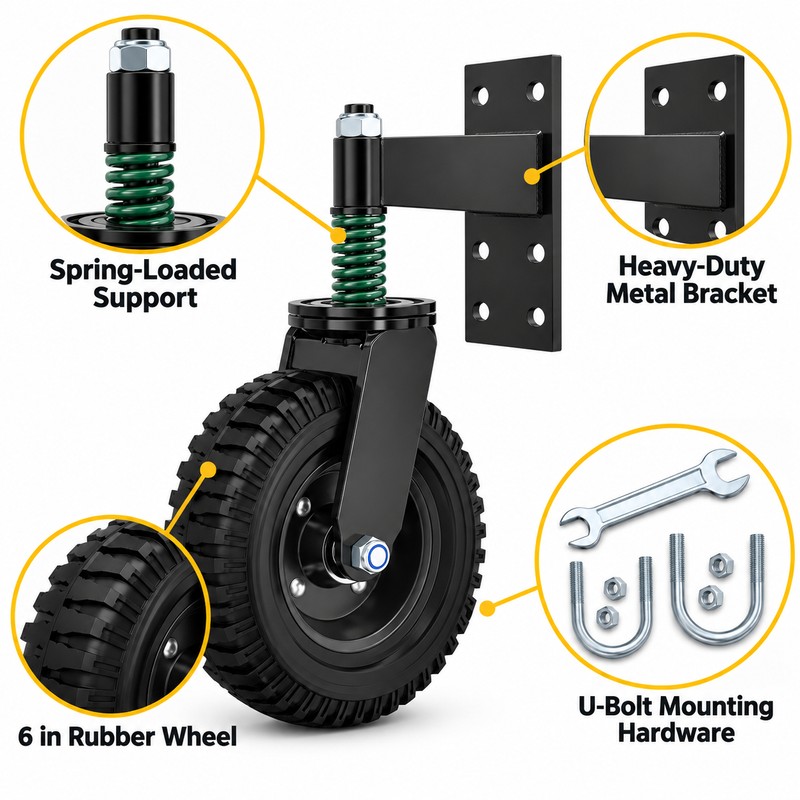 Heavy Duty 8-Inch Gate Support Wheel with Solid Rubber Roller,