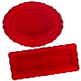 Isabella Red Unbreakable Melamine 2-Piece Serving Platter Set – Oval and Rectangular Platters for BBQs, Indoor Outdoor Dining, Camping, Holiday Entertaining, & Everyday Use