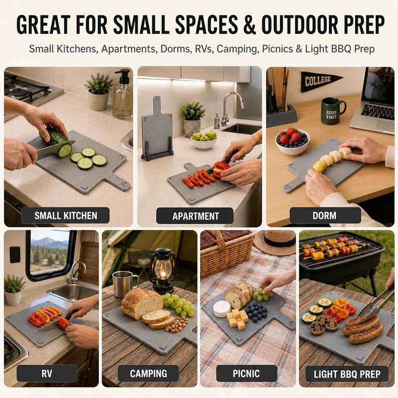4PCS Small Cutting Board Set with Holder, Color Coded Plastic