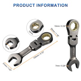 HARFINGTON Flex Head Stubby Ratcheting Combination Wrench 15mm Metric 72-Teeth CR-V Steel Nickel Plated Flex-Head Ratchet Wrench for Fasteners Nut Bolt