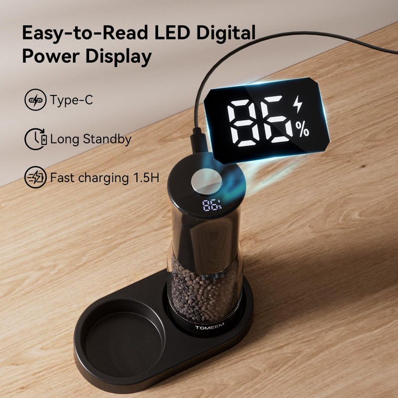 Electric Salt and Pepper Grinder Set with LED Power Display,