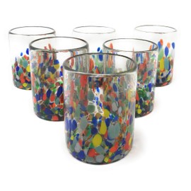 Dos Sueños Hand Blown Mexican Drinking Glasses – Set of 6 Confetti Carmen Tumbler Glasses (10 oz each)