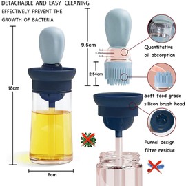 Botella De Aceite De Oliva De Cocina De Vidrio Con Cepillo De Silicona Para Cocinar, Dispensador De Recipientes De Medición De Aceite Y Gotero De Silicona Vinagre Pavo Barbacoa Parrilla Freír Hornear Kitchen-Aid Pastry Brush (azul)