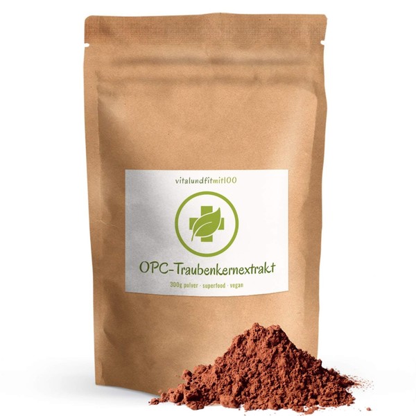 Grape Seed Extract OPC Powder - 300 g - Derived from French Grape Seeds - Vegan, Pure - No Additives and Additives