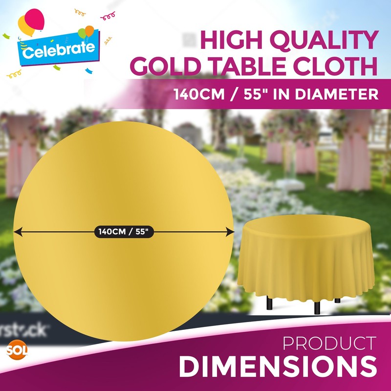 3pk Gold Round Table Cloth Disposable | 140cm Party Round