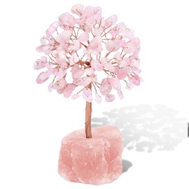 Vegena Rose Quartz Crystal Tree, Crystal Tree with Gemstones Base, Natural Healing Crystal Feng Shui Gemstone Money Tree, Pink Ornaments for Home Decor Wealth Good Luck(12cm H) (Rose)