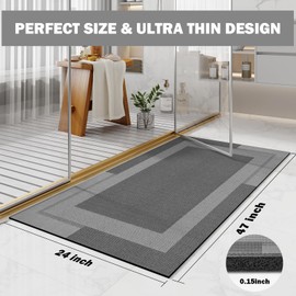 YDKGL Non Slip Bathroom Runner Mat Rugs, Quick Dry Super Absorbent Rubber Backing Large Long Bath Rug, Diatomaceous Earth Ultra Thin Bath Mat Fit Under Door Bath Floor Shower Sink, Dark Grey 24"x48"