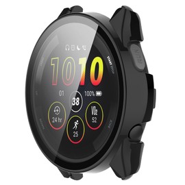 Disscool Full Coverage Case with Screen Protector Compatible with Garmin Forerunner 165/Forerunner 165 Music, PC and Real Glass Protective Case Cover Watch Accessories(PC/Black)