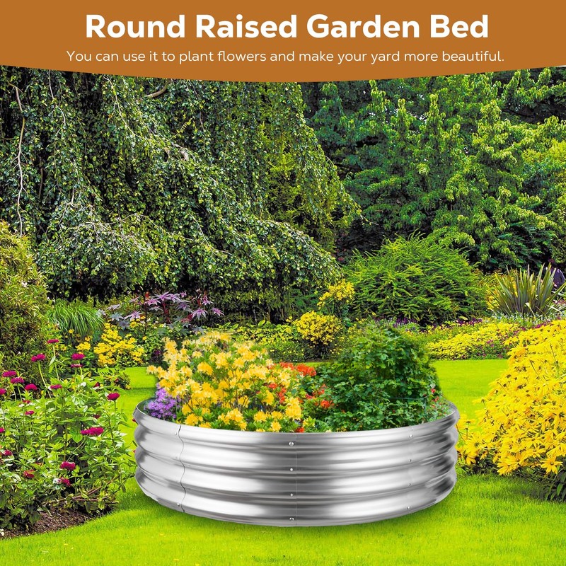 Raynesys 48 Inch Round Galvanized Fire Pit Ring, Silver Round