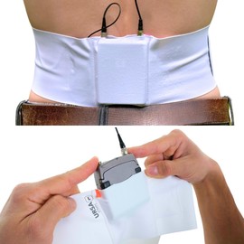 URSA Waist Strap - Ultra Slim, Breathable & Stretchy Microphone Transmitter Straps. Compatible with Most Transmitter/Receivers (White, Medium Waist - Big Pouch)