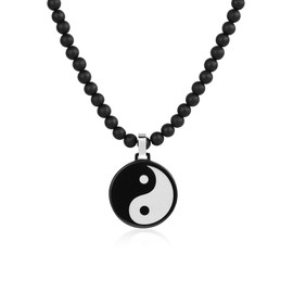 GAVU Yin Yang Pendant Onyx Stone Beaded Necklace for Men 50cm