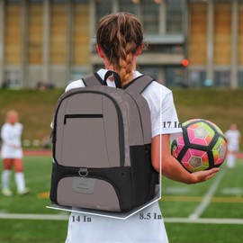 Soccer Ball Bag-Backpack for Basketball,Volleyball with Cleat Shoes and Ball Compartment Laptop Sleeve for Travel,School Team (Grey)