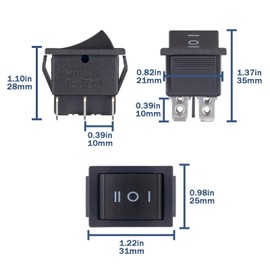 VEXUNGA Rocker Switch 6-Pin 3 Position Rocker Switch On/Off/On 16A 250VAC 20A 125VAC DPDT 6Pins Black Switch Button Rocker Rectangle Embedded Built-in Switch (Pack of 6)