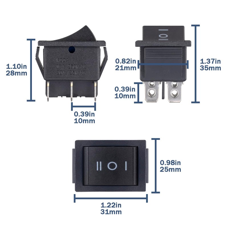 VEXUNGA Rocker Switch 6-Pin 3 Position Rocker Switch On/Off/On 16A