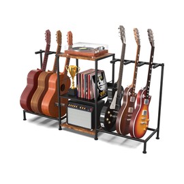 LIFXIZE Guitar Stand for Acoustic Multiple Guitars Holder with 3-tier Storage Shelf, Guitars Display Rack Guitar Amp Accessories with Soft-Padded Protect Multi Guitar Stand for Home Studio Music Room
