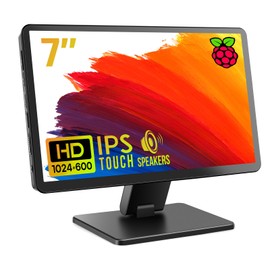 ROADOM Touch Screen Monitor with Case, 7’’ Raspberry Pi Screen, IPS FHD 1024×600,Responsive and Smooth Touch,Dual Built-in Speakers,HDMI Input,Compatible with Raspberry Pi/PC/Camera/Gaming/TV