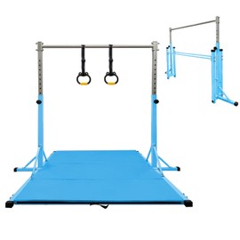 GBVUGY Foldable Gymnastics Kip Bar for Home Indoor Training,Horizontal Bar for Kids Girls Junior,Adjustable Arms from 3' - 5' Gym Equipment,1-4 Levels,300lbs Weight Capacity