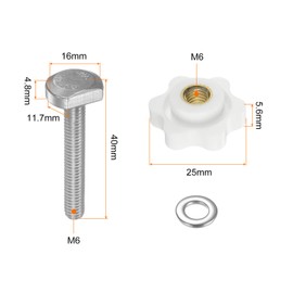 HARFINGTON 10Set T Track Bolts Knob Kit M6 x 40mm Threaded Bolts M6 x 25mm Hex Hand Nut Clamping Knob with Washer for Woodworking Jigs and Fixtures, White