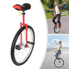 DYNAMI 24 Inch Unicycle for Adults,Outdoor Sports Wheel Unicycle with Manganese Steel Frame and Aluminum Alloy Rim,Adjustable Height,Load 154 lbs,Anti-Slip for Outdoor Sports Fitness Exercise (Red)