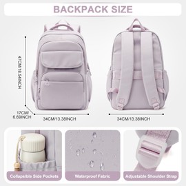 Lendolk Cute School Backpack for Teens Girls Boys Waterproof School Bag Basic Backpack for College Students Multi Pocket Backpack Lightweight Casual Daypack Backpacks for Women Men（Purple）