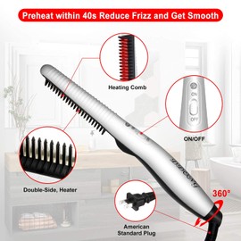 Beard Straightener Comb for Men,Hair Hot Comb,Quick Electric Heated Beard Brush Styler,Travel Portable Styling Comb beard iron, Multifunctional Straightening Brush