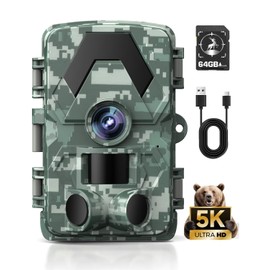 EBXDW Trail Camera, 5K 60MP Game Camera with 130°Wide Angle, IP66 Waterproof Night Vision with No Glow Infrared LEDs, 0.05s Trigger Motion Activated for Wildlife, Green