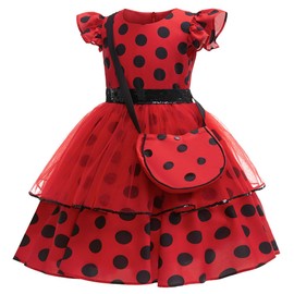 LZH Children's Ladybird Costume Polka Dot Dress for Girls Ladybird Dress Up Set with Eye Mask, Bag, Earrings, Carnival, Cosplay, Birthday Party