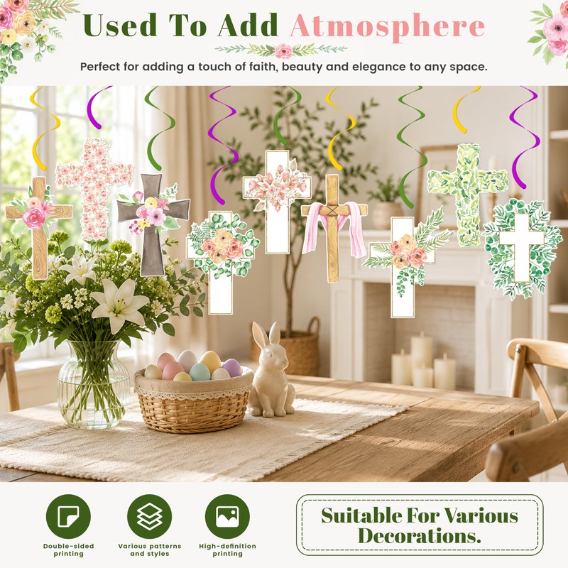 Cross Floral Hanging Swirls, Baptism & First Communion Party Ceiling