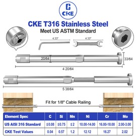 CKE Upgraded 20 Pack 1/8" Swageless Cable Railing Kit, Swageless Invisible Cable Railing Tensioner, T316 Stainless Steel Invisible Receiver and Swage Stud End for 2"x2" 4"x4" Wood/Metal Posts, CR301