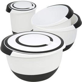 com-four® Mixing Bowls, Fabulous Salad and Baking Bowls with Non-Slip Base, Pouring Spout, Non-Slip Handle and Splash Guard Lid with Stirring Opening