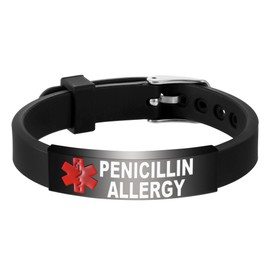 UNICGIFT Medical Alert Bracelet Pre-Engraved PENICILLIN ALLERGY Identification Wristband for Women Adjustable Band Security Clasp Stainless Steel