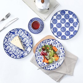 Selamica Ceramic Dessert Plates,7 Inch Small Plates, Appetizer Plates for Kitchen, Set of 6, Microwave Dishwasher Safe, Vintage Blue