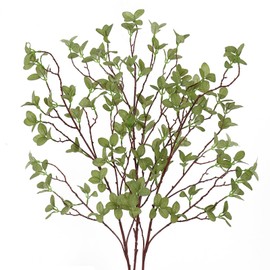 UXORSN 3 Pack Artificial Greenery Stems 51.2 Inch Tall Faux Ficus Twig Leaf Spray Artificial Eucalyptus Branches with Green Foliage Fake Shrubs Plants for Vase Filler Garden Wedding Home Office Decor