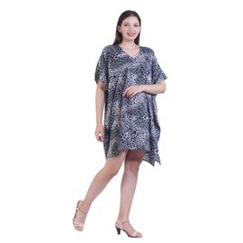 Elu Kaftan Dresses for Women - Moomoo/Mumu Afghan Dress Boho Caftan Beach Coverups Maxi, Leopard Grey Black Animal, Free