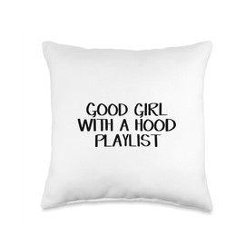 Good Girl With A Hood Playlist Throw Pillow