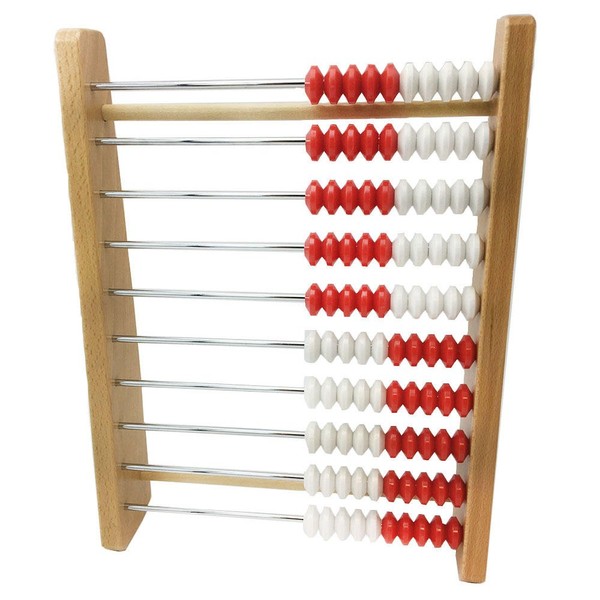 hand2mind Rekenrek 100-Bead Wooden Frame Abacus For Kids Math (Ages 3+), Individual Student Counting Frame,  White & Red Color Coded Beads, 10 Beads Each Row (Pack of 1), Model Number: 79505