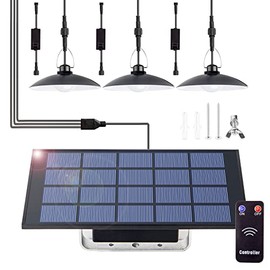 Yrbxsky Solar shed Lights Indoor Outdoor with 3 Heads & Remote Control. Solar Powered Pendant Light IP65 Waterproof Hanging Night Lighting for Yard Garage Porch Chicken Coop Gazebo Barn