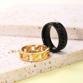 NUNCAD Spinner Rings for Men Women Black Gold Stainless Steel Ring Set Cuban Men Engagement Rings Twisted Chain Rings Size P 1/2