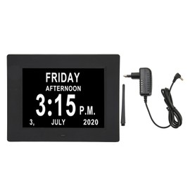 Digital Day Clock 7 Inch Auto Dimmable Clock with Unabbreviated Year Month Alarm Clock for Elderly 110‑240V EU Plug