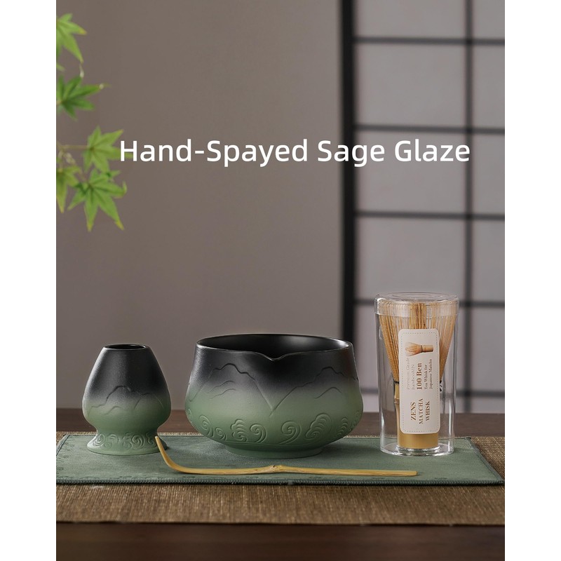 ZENS Matcha Tea Set with Bamboo Whisk, 5pc Matcha Tea