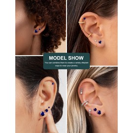 6 Pairs Earrings Set Hypoallergenic Cubic Zirconia 316L Earrings Stainless Steel Earrings for Women (Blue)