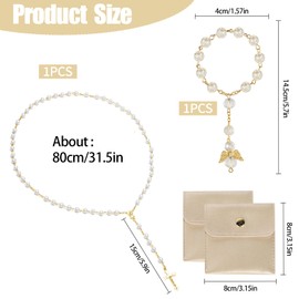 QMLING Pack of 2 Rosary Chain and Car Rosary, Rosary Car Catholic with Cross and Mary Picture, Rosary with 2 Button Bags, Christian Prayer Chain for Prayer Gifts (Gold)