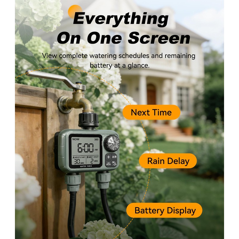 Kenkor Sprinkler Timer 2 Zone, Water Timers for Garden Hose,