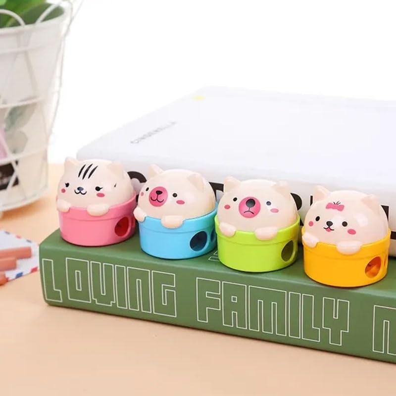 Opexicos 8Pcs Stationery Double Holes Pencil Sharpener Cartoon Cat and