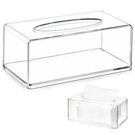 My Happy Home Clear Tissue Dispenser, Acrylic Tissue Box Holder, Bathroom, Desks, Countertops, Vanity, Bedroom, (Rectangle, Clear)