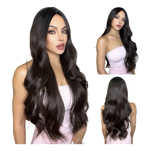 generic B Peluca Negro Mujer Natural Ondulada Larga Rizada Dama