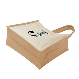 Monogram Initial Canvas Jute Tote Bags for Women - Cotton Shoulder Bags, Reusable Bags for Shopping, Gift bags, Book Bag, Travel Bag, Shopper Bags - Floral Letter J - Natural - S