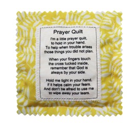 Wisplume Mini Prayer Quilt with Cross Inside Vintage Pocket Scripture Prayer Quilt Squares Sympathy Christian Gifts for Women Pastor Appreciation Father's Day Graduates Gifts (Yellow)