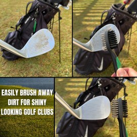 Golf Club Brush with Groove Cleaner & Retractable Zip-line – 2-Sided Golf Cleaning Brush Tool for Clubs, Irons & Groove Care – Nylon & Wire Bristles – Green, Perfect Golf Bag Accessory